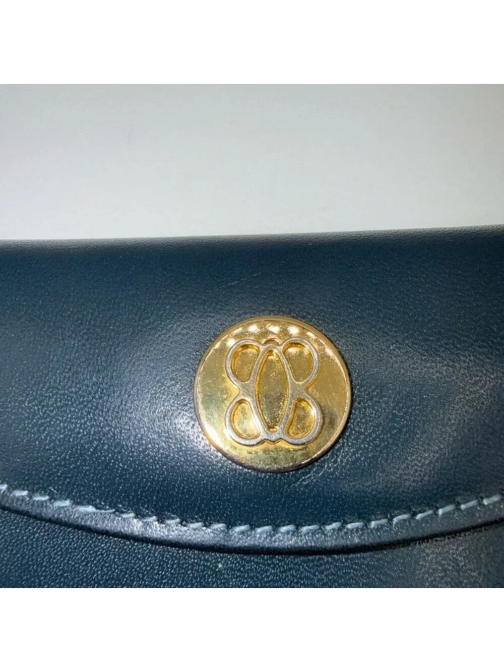 Vintage Bosca Full Grain Blue Leather Small Wallet/Card Holder Trifold